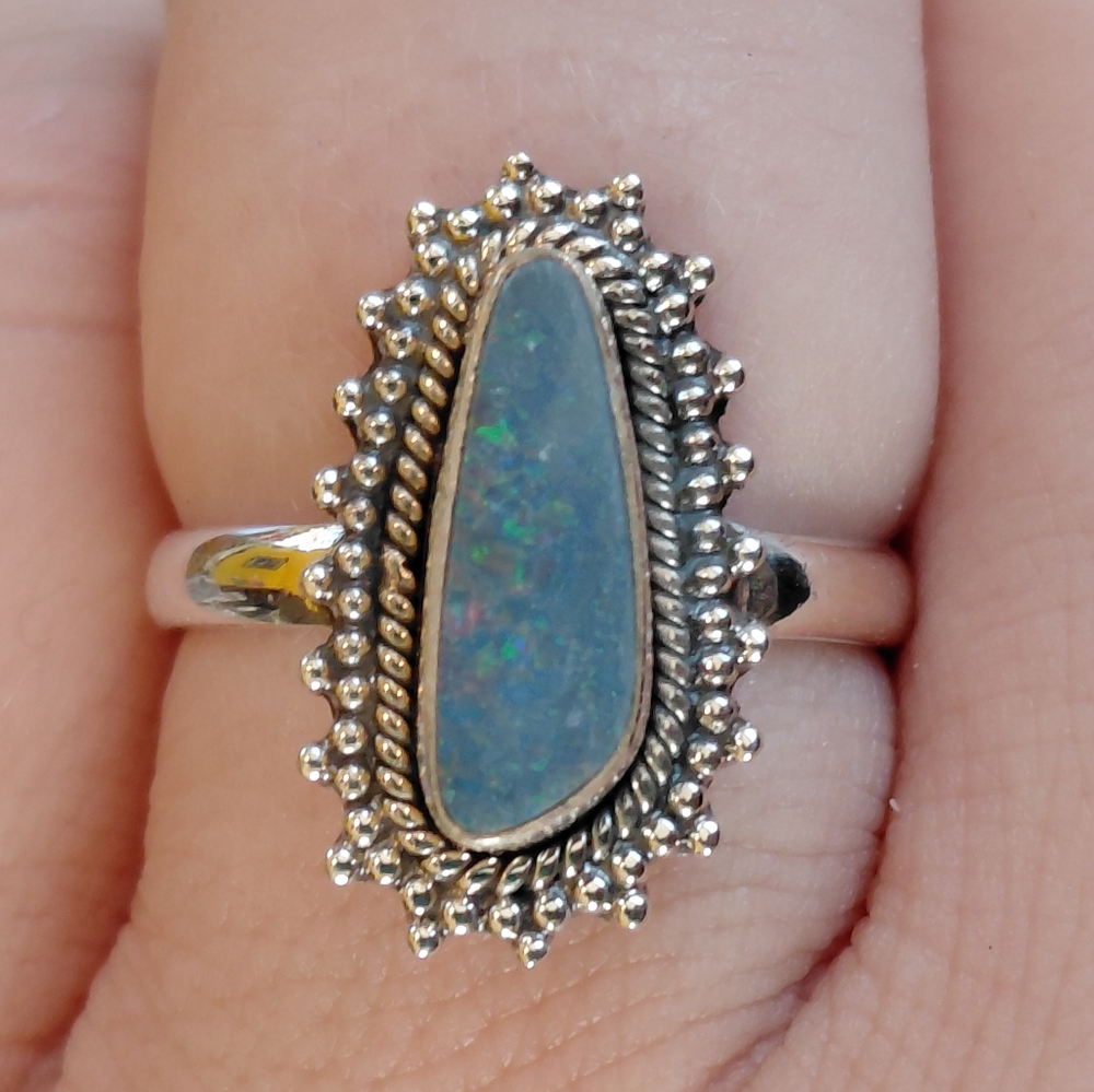 Sterling Silver Australian Opal Teardrop Ring Size 6.75 - Picture 9 of 14